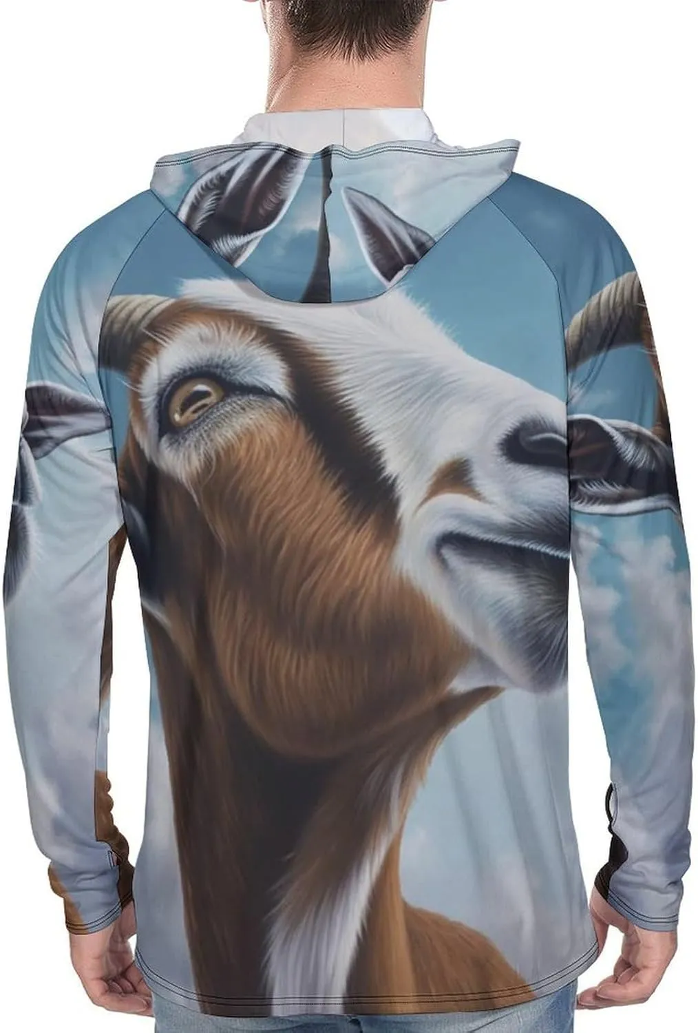 Sun Protection Shirt Long Sleeve Hoodie Blue Goat Print Lightweight Rash Guard Quick Dry Sun Shirt for Outdoor