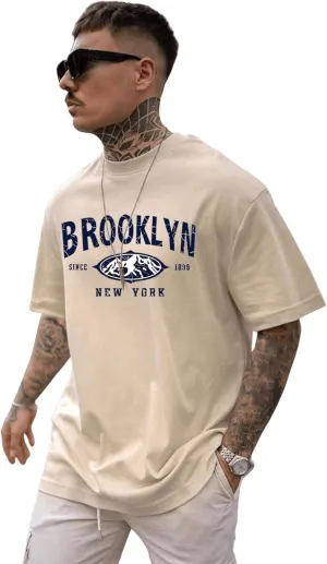 SweatyRocks Men's Letter Graphic Tee Short Sleeve Round Neck Drop Shoulder Top T-Shirt