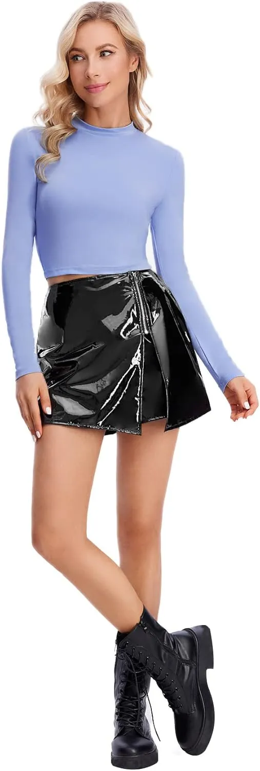 SweatyRocks Women's Metallic High Waist PU Leather Shorts Wide Leg Stretchy Shorts Hot Pants