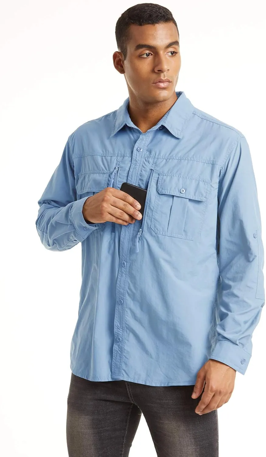 TACVASEN Fishing Shirt for Men, Long Sleeve Shirt Quick Dry Fit, Tactical Shirt Button Up, Work Shirt Lightweight Safari