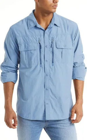 TACVASEN Fishing Shirt for Men, Long Sleeve Shirt Quick Dry Fit, Tactical Shirt Button Up, Work Shirt Lightweight Safari