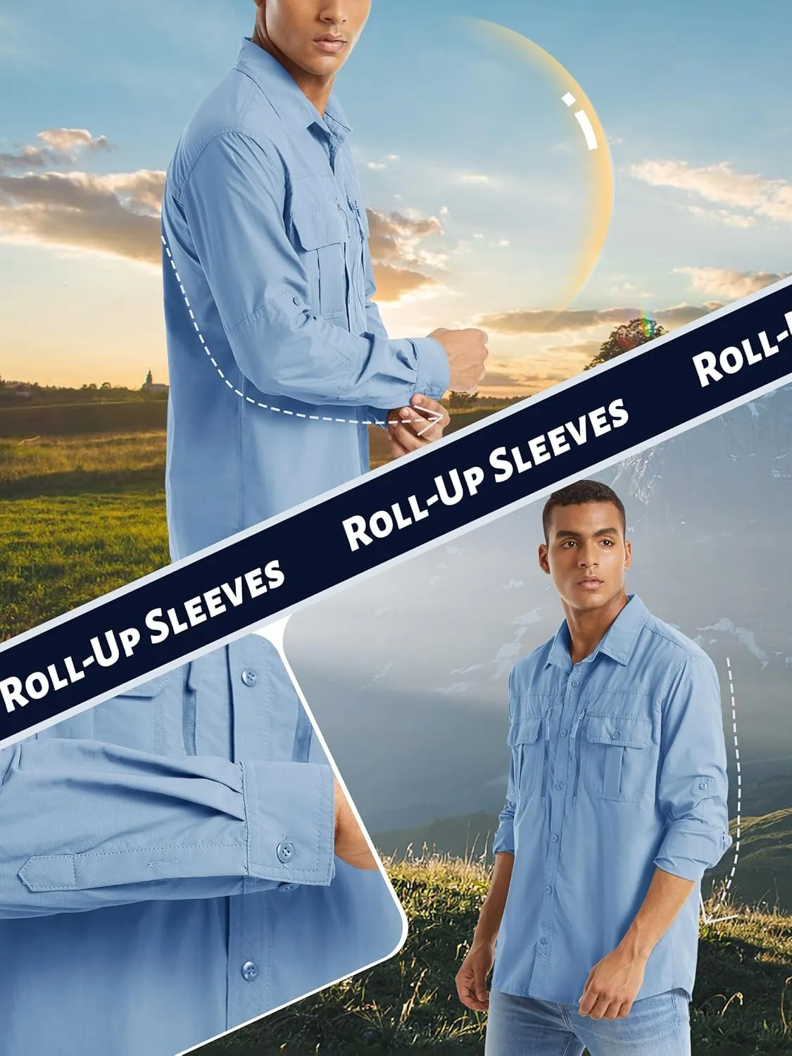 TACVASEN Fishing Shirt for Men, Long Sleeve Shirt Quick Dry Fit, Tactical Shirt Button Up, Work Shirt Lightweight Safari