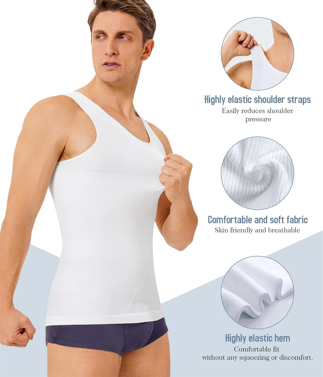 TAILONG 2 Pack Compression Shirt Men Body Shaper Slimming Shirt Tank Top Shapewear Tummy Control Vest