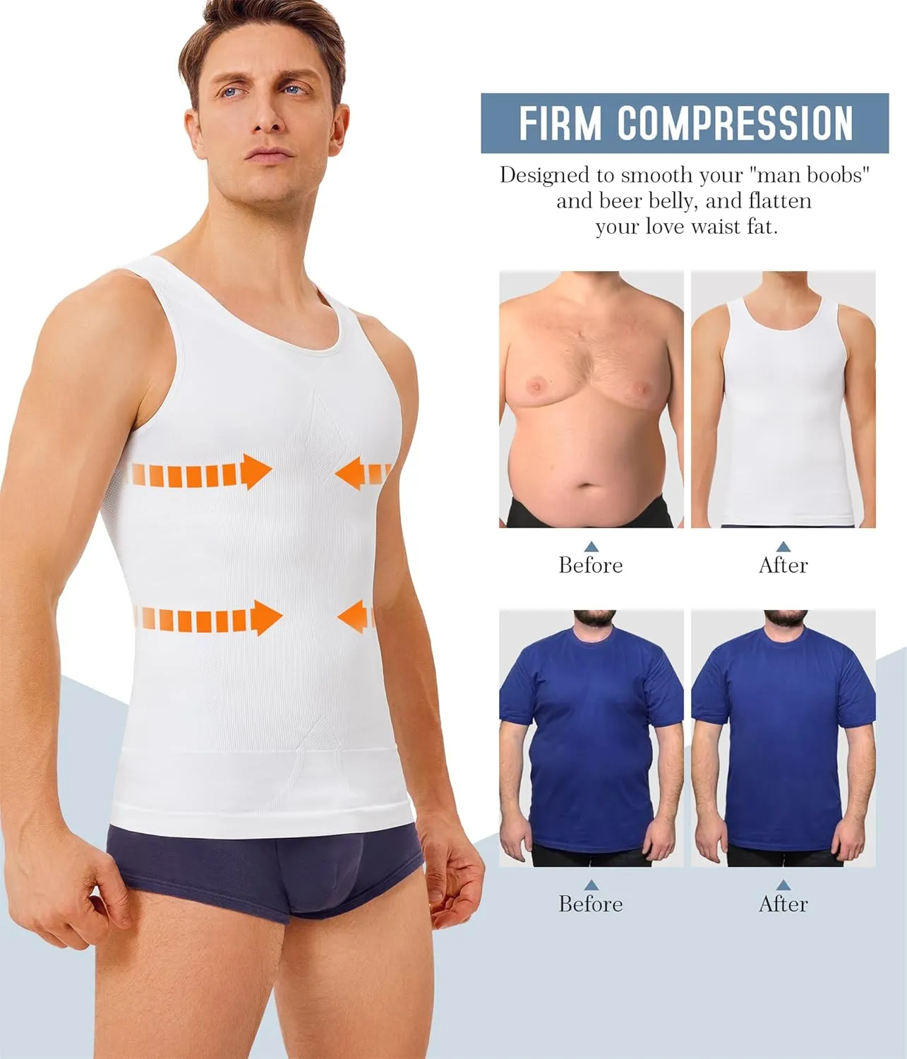 TAILONG 2 Pack Compression Shirt Men Body Shaper Slimming Shirt Tank Top Shapewear Tummy Control Vest