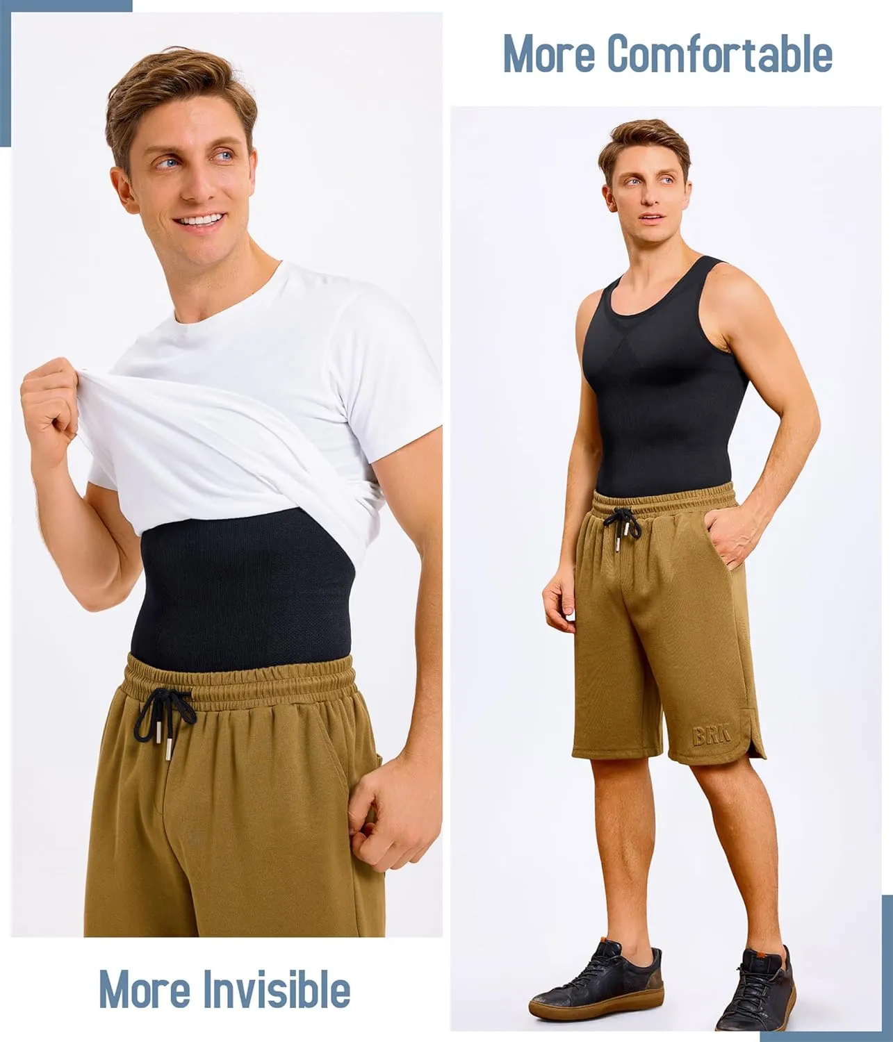 TAILONG 2 Pack Compression Shirt Men Body Shaper Slimming Shirt Tank Top Shapewear Tummy Control Vest