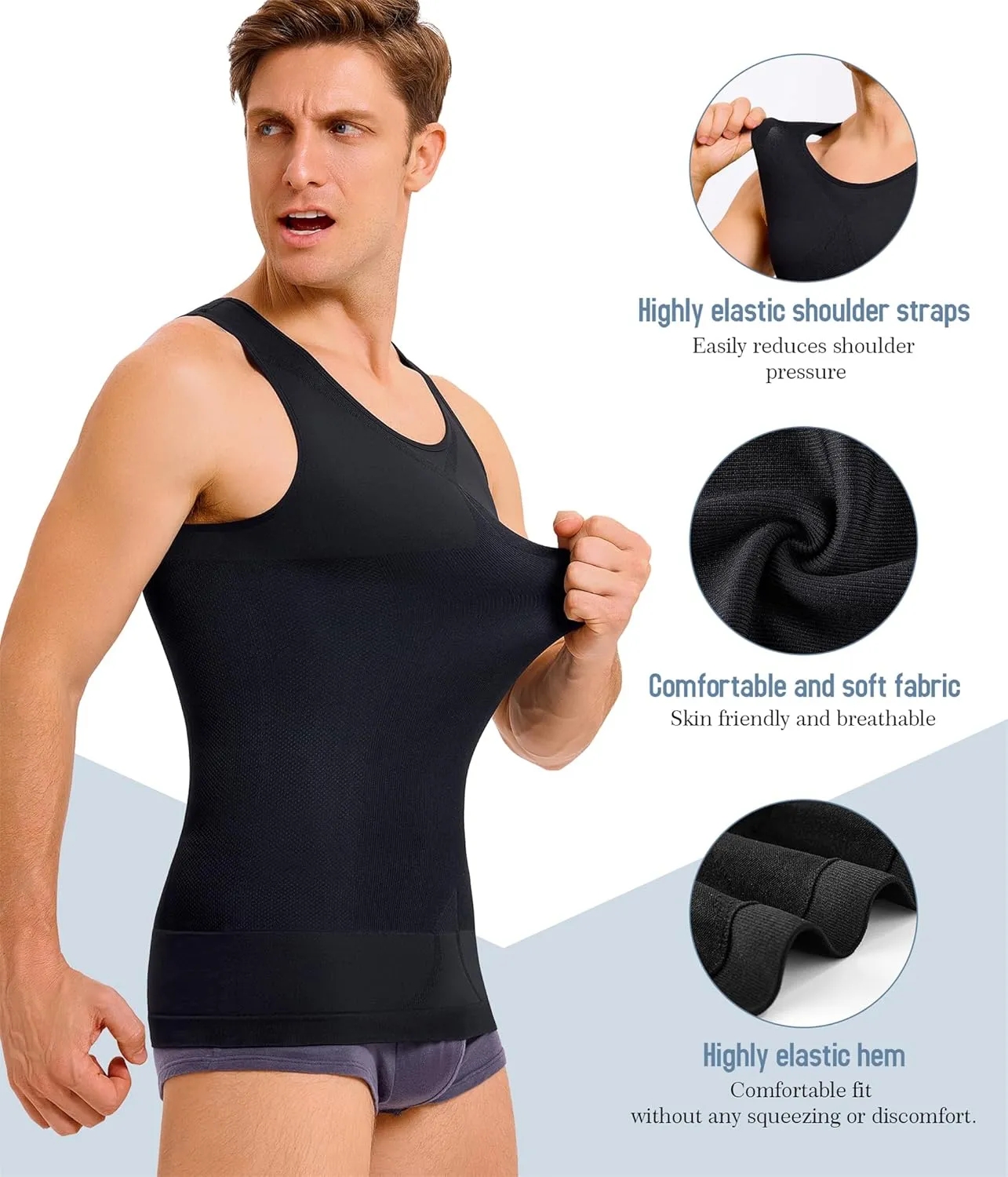 TAILONG 2 Pack Compression Shirt Men Body Shaper Slimming Shirt Tank Top Shapewear Tummy Control Vest