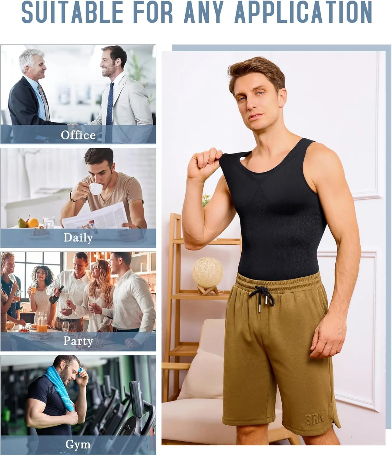 TAILONG 2 Pack Compression Shirt Men Body Shaper Slimming Shirt Tank Top Shapewear Tummy Control Vest