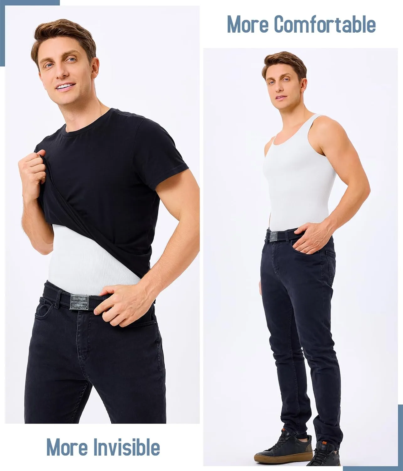 TAILONG 2 Pack Compression Shirt Men Body Shaper Slimming Shirt Tank Top Shapewear Tummy Control Vest