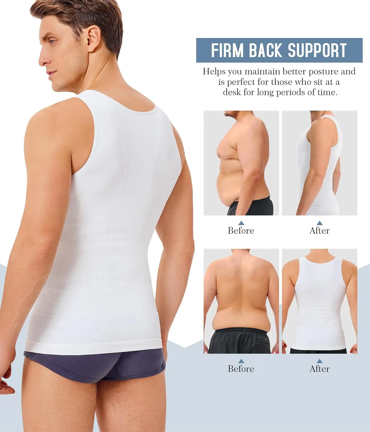 TAILONG 2 Pack Compression Shirt Men Body Shaper Slimming Shirt Tank Top Shapewear Tummy Control Vest