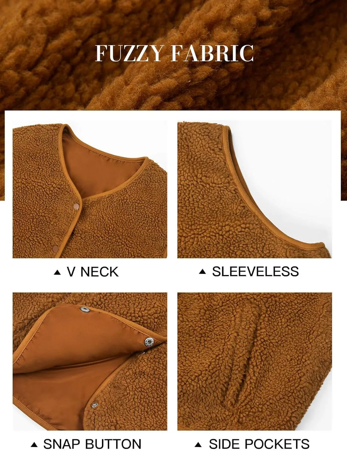 Tankaneo Womens Sherpa Fleece Vest V Neck Sleeveless Fuzzy Jacket Button Down 2024 Fall Fashion Outerwear