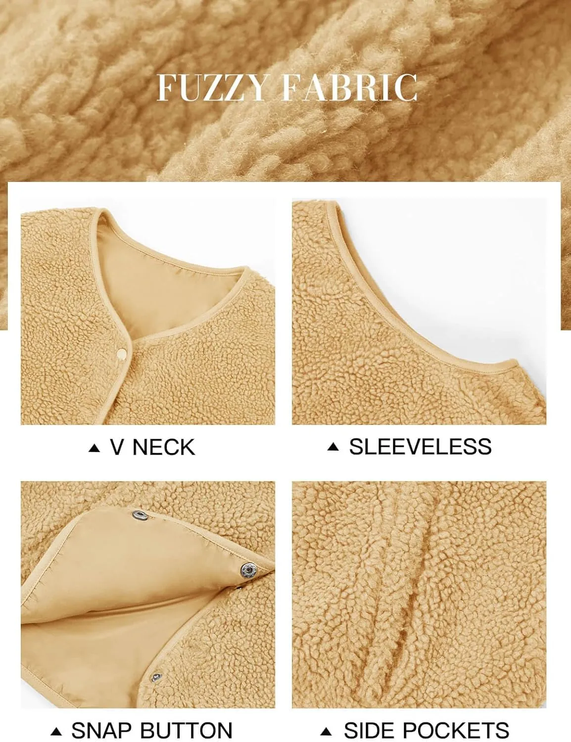 Tankaneo Womens Sherpa Fleece Vest V Neck Sleeveless Fuzzy Jacket Button Down 2024 Fall Fashion Outerwear