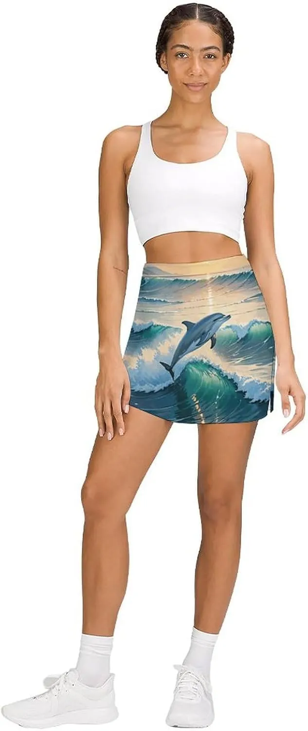 Tennis Skirts for Women High Waist Colorful Dragons Athletic Golf Skorts Skirts with Pockets