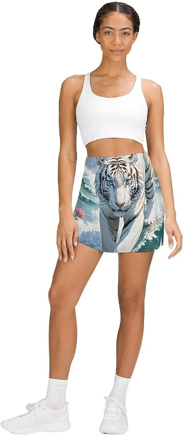 Tennis Skirts for Women High Waist Colorful Dragons Athletic Golf Skorts Skirts with Pockets