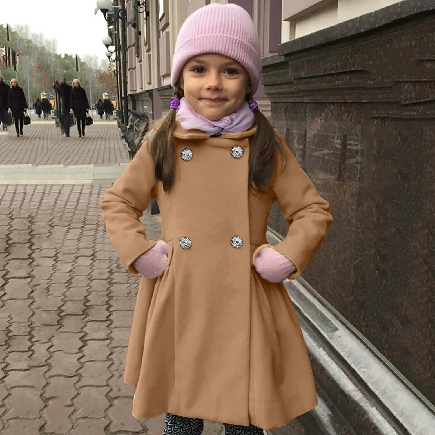Toddler Baby Girls Classic Wool Blend Coat Winter Double Breasted Trench Coat Outwear Pea Coat Jacket