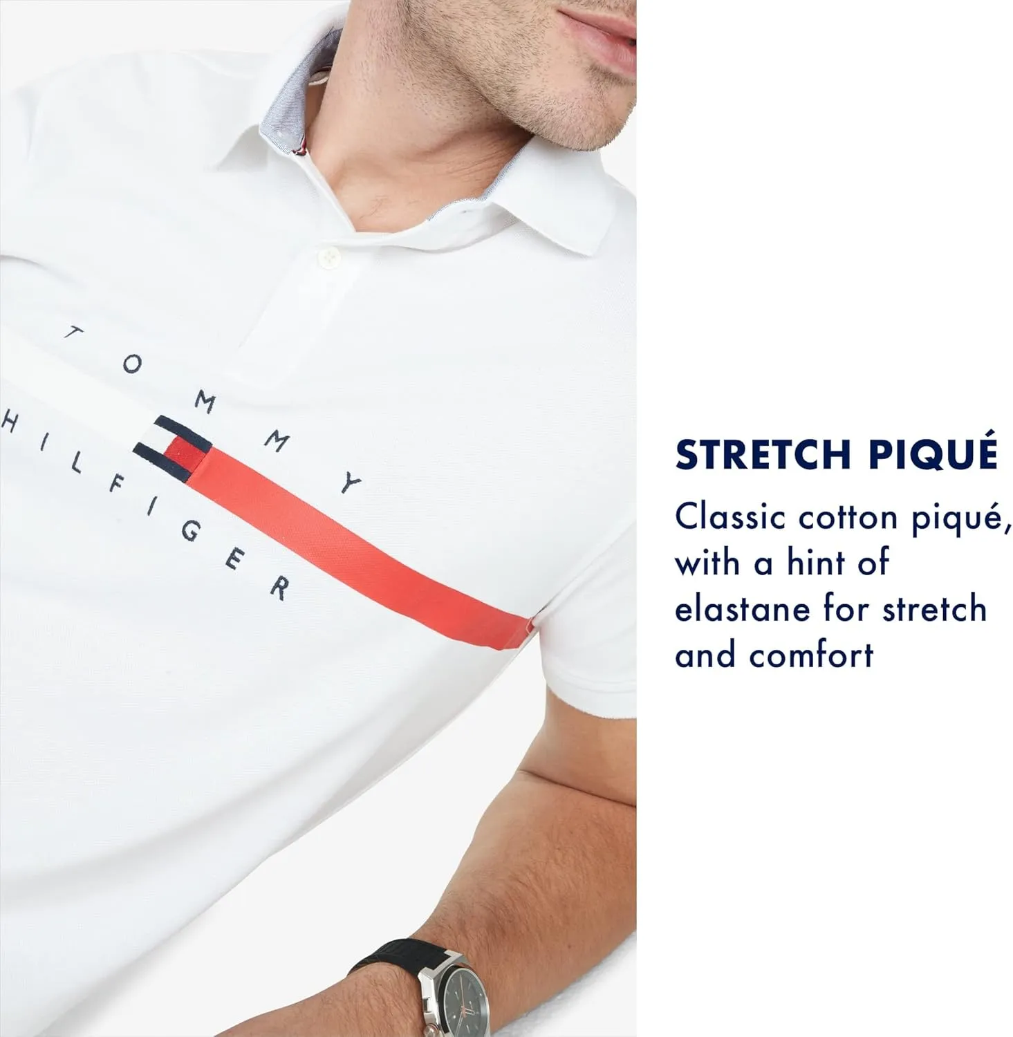 Tommy Hilfiger Men's Short Sleeve Stretch Pique Polo Shirt in Slim Fit