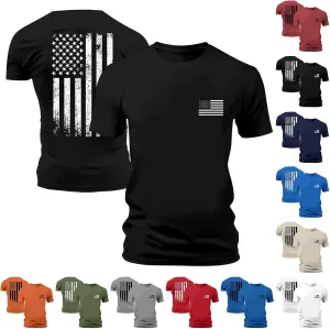 Tshirts for Men Short Sleeve 4th of July American Flag Printed Shirt Breathable Vintage Quick Dry Trendy Outfits