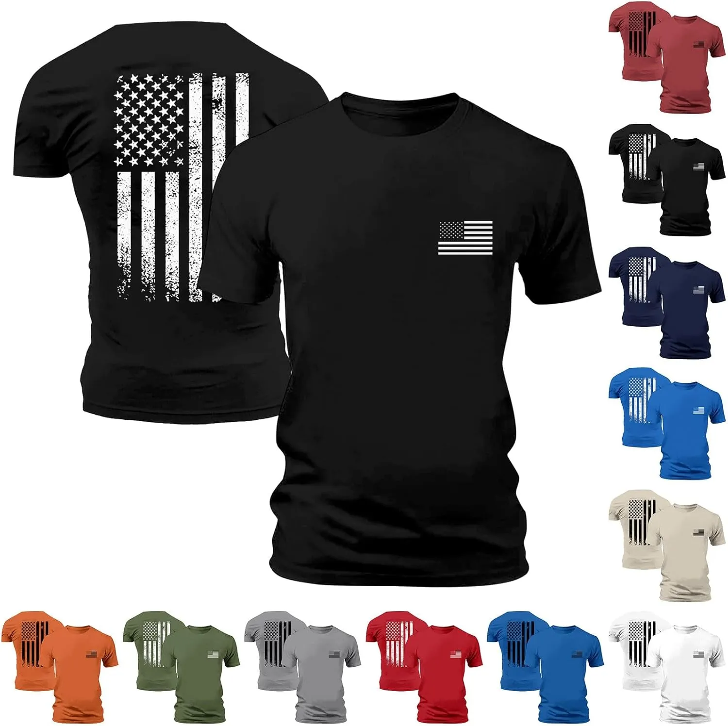Tshirts for Men Short Sleeve 4th of July American Flag Printed Shirt Breathable Vintage Quick Dry Trendy Outfits