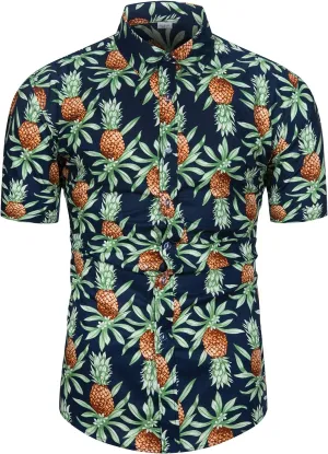 TUNEVUSE Mens Flower/Pineapple/Bird Print Hawaiian Short Sleeve Shirt Casual Button Down Tropical Shirt