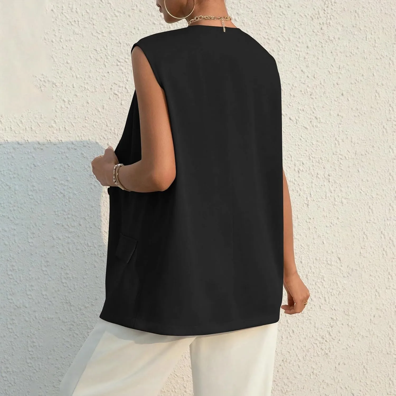 TWGONE Women's Sleeveless Blazer Jackets Summer Lightweight Single Button Waistcoat Open Front Work Office Vest Tops