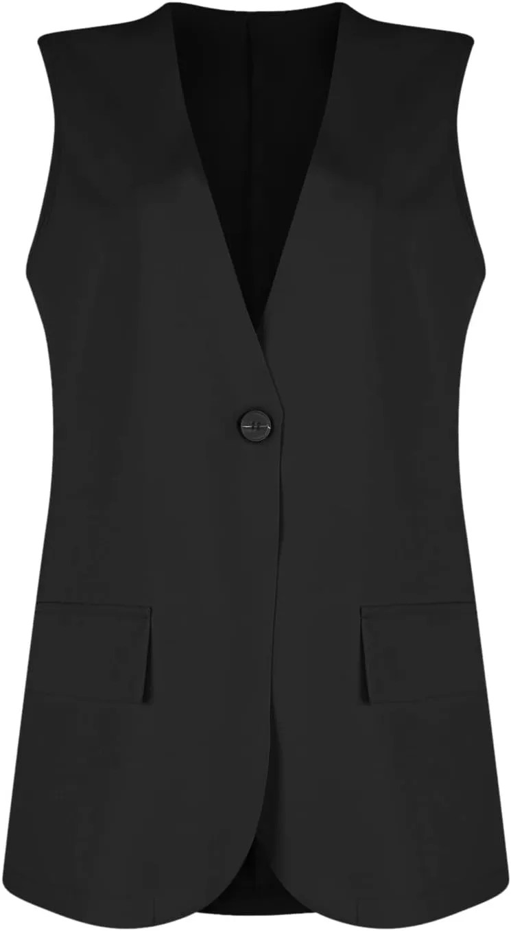 TWGONE Women's Sleeveless Blazer Jackets Summer Lightweight Single Button Waistcoat Open Front Work Office Vest Tops