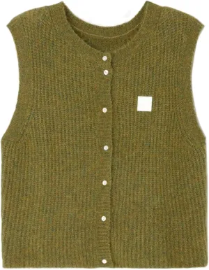 UAURORAO Women Chunky Sweater Vest Button Down Crochet Cable Knit Cardigan Sleeveless Open Front Knitted Crop Waistcoat