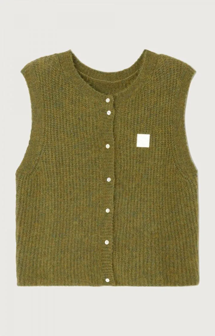UAURORAO Women Chunky Sweater Vest Button Down Crochet Cable Knit Cardigan Sleeveless Open Front Knitted Crop Waistcoat