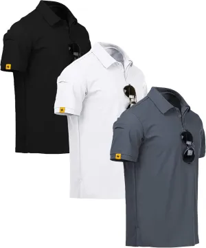 V VALANCH 3 Pack Polo Shirts for Men Short Sleeve Golf Tennis Work Summer Moisture Wicking Shirts