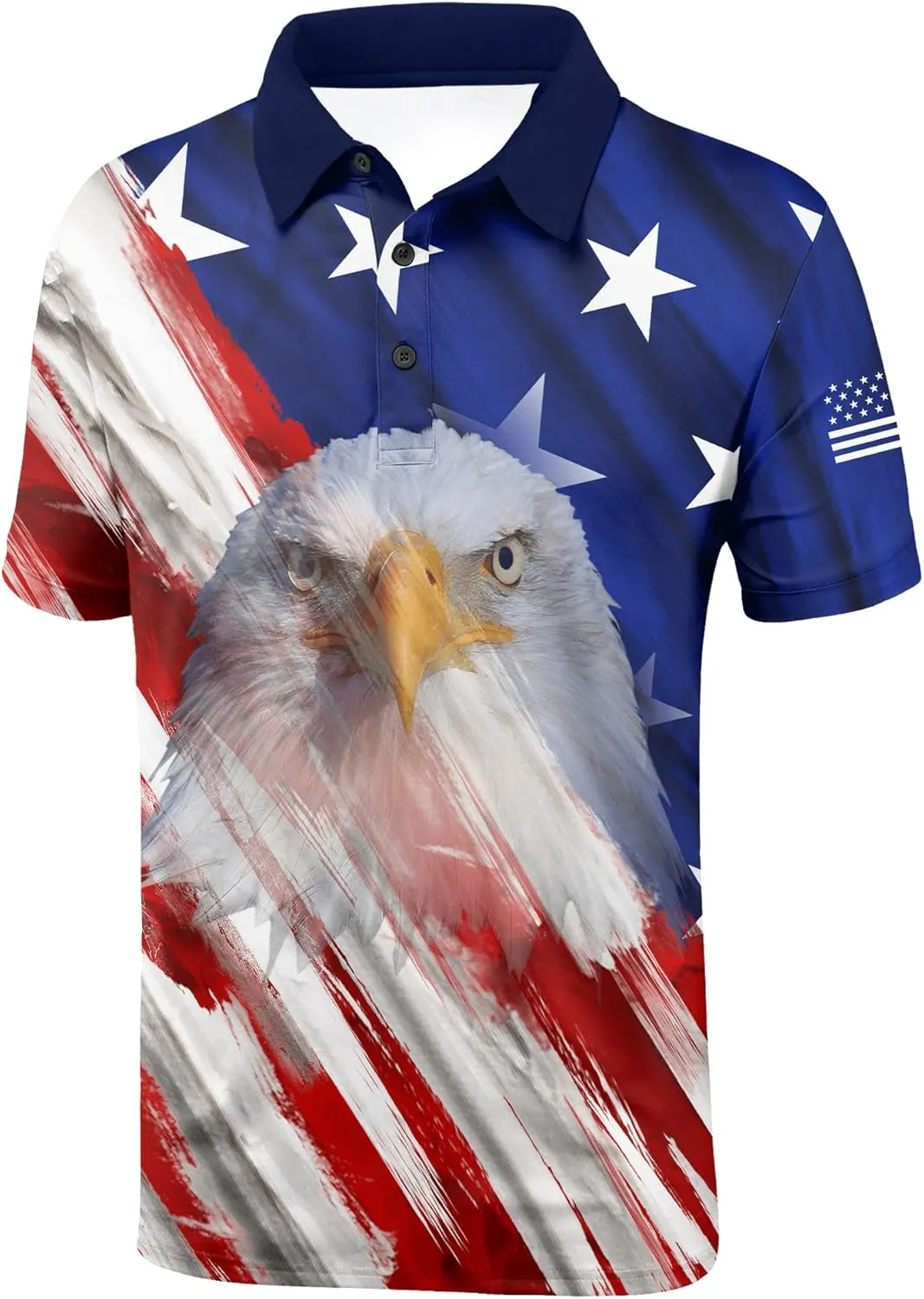 V VALANCH Mens American Falg Polo Shirts Short Sleeve Performance Patriotic Shirt Funny Golf Shirt