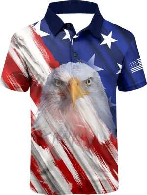 V VALANCH Mens American Falg Polo Shirts Short Sleeve Performance Patriotic Shirt Funny Golf Shirt