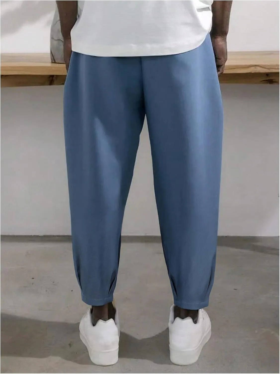 Verdusa Men's Elastic Waist Belted Harem Pants Trousers with Pockets