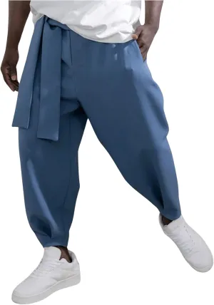 Verdusa Men's Elastic Waist Belted Harem Pants Trousers with Pockets