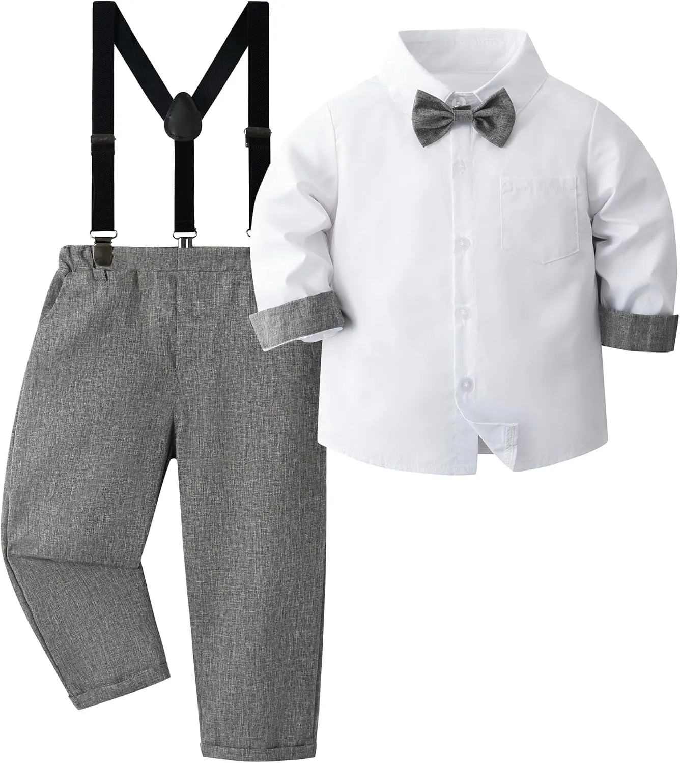 Volunboy Boys Clothes Set Toddler Gentlemen Wedding Suit Long Sleeve Bowtie Formal Dress Shirts Suspenders Pants Outfits