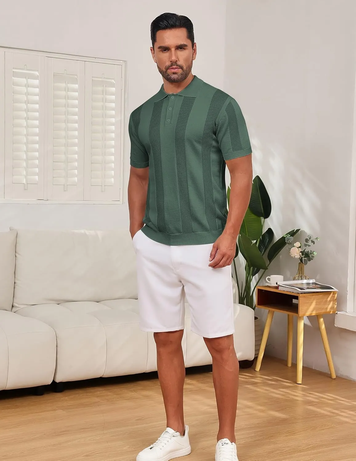 Vssjavun Mens Knit Polo Shirts Short Sleeve Textured Knitted Shirt Casual Golf Polo T Shirt