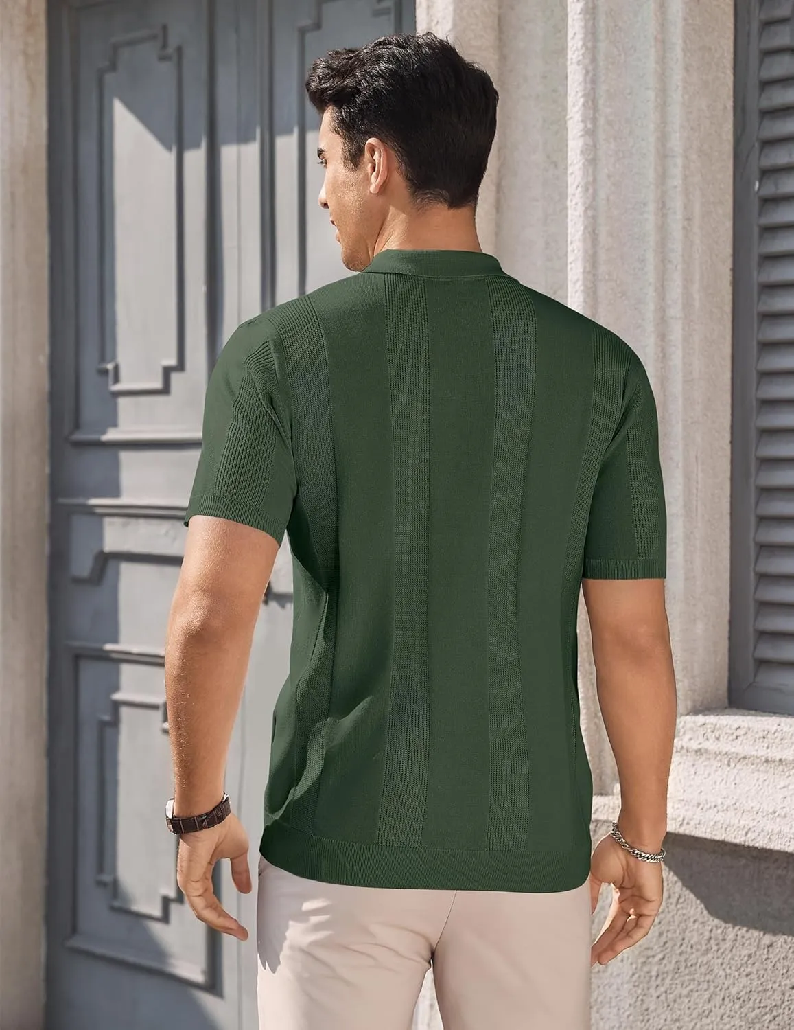 Vssjavun Mens Knit Polo Shirts Short Sleeve Textured Knitted Shirt Casual Golf Polo T Shirt