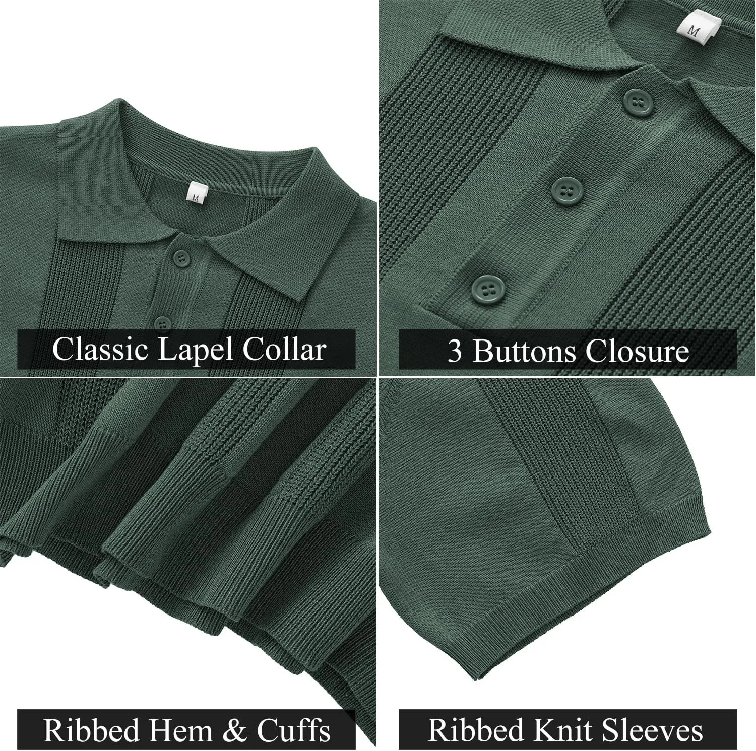 Vssjavun Mens Knit Polo Shirts Short Sleeve Textured Knitted Shirt Casual Golf Polo T Shirt