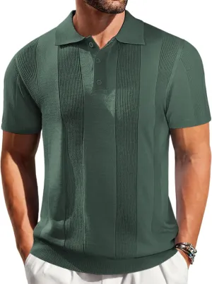 Vssjavun Mens Knit Polo Shirts Short Sleeve Textured Knitted Shirt Casual Golf Polo T Shirt