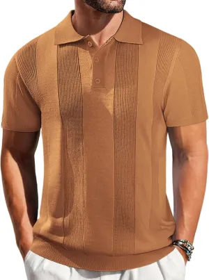 Vssjavun Mens Knit Polo Shirts Short Sleeve Textured Knitted Shirt Casual Golf Polo T Shirt