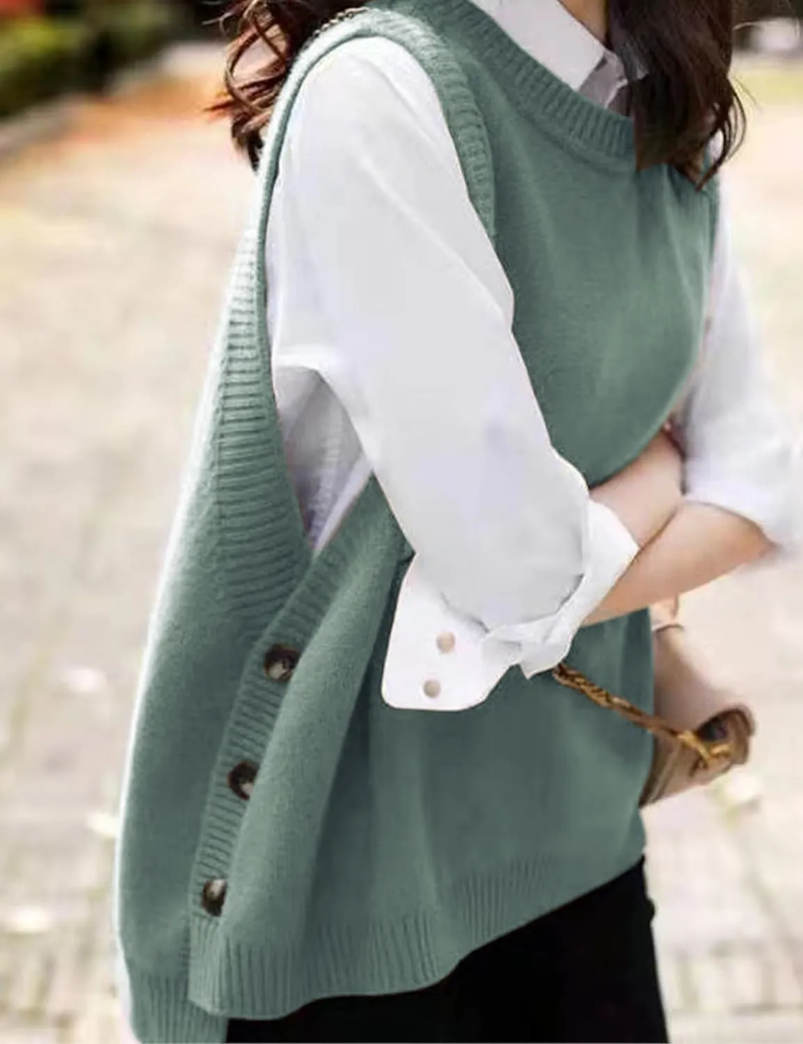 Wanzetaly Women's Sleeveless Sweater Vest Loose Round Neck Ribbed Knit 2025 Spring Trendy top