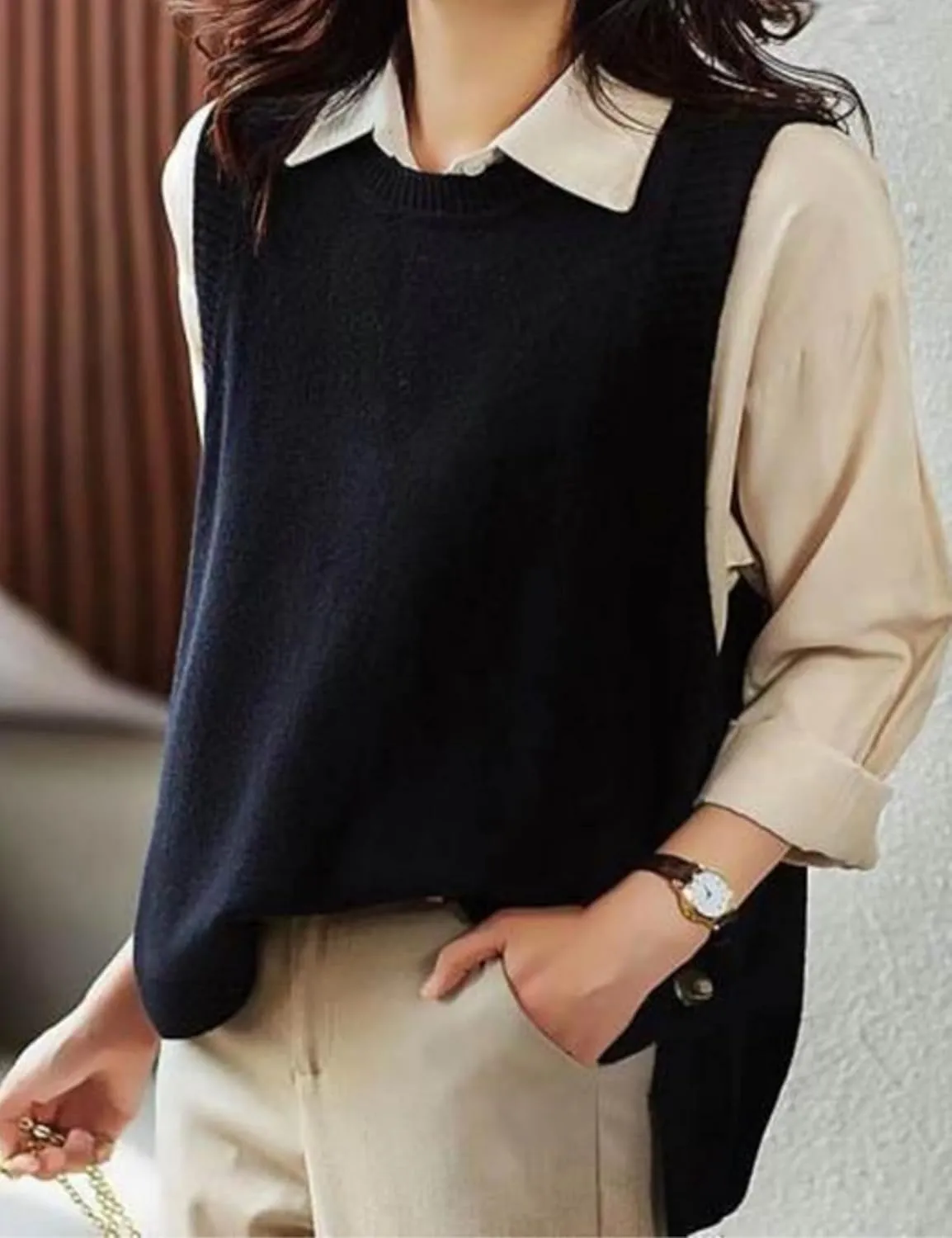 Wanzetaly Women's Sleeveless Sweater Vest Loose Round Neck Ribbed Knit 2025 Spring Trendy top