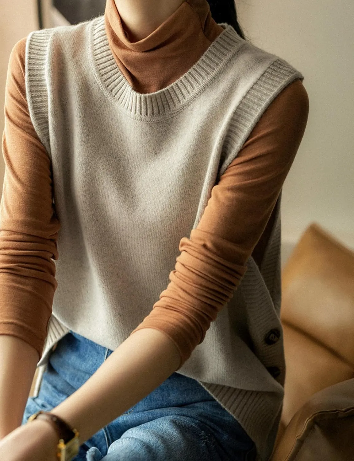 Wanzetaly Women's Sleeveless Sweater Vest Loose Round Neck Ribbed Knit 2025 Spring Trendy top