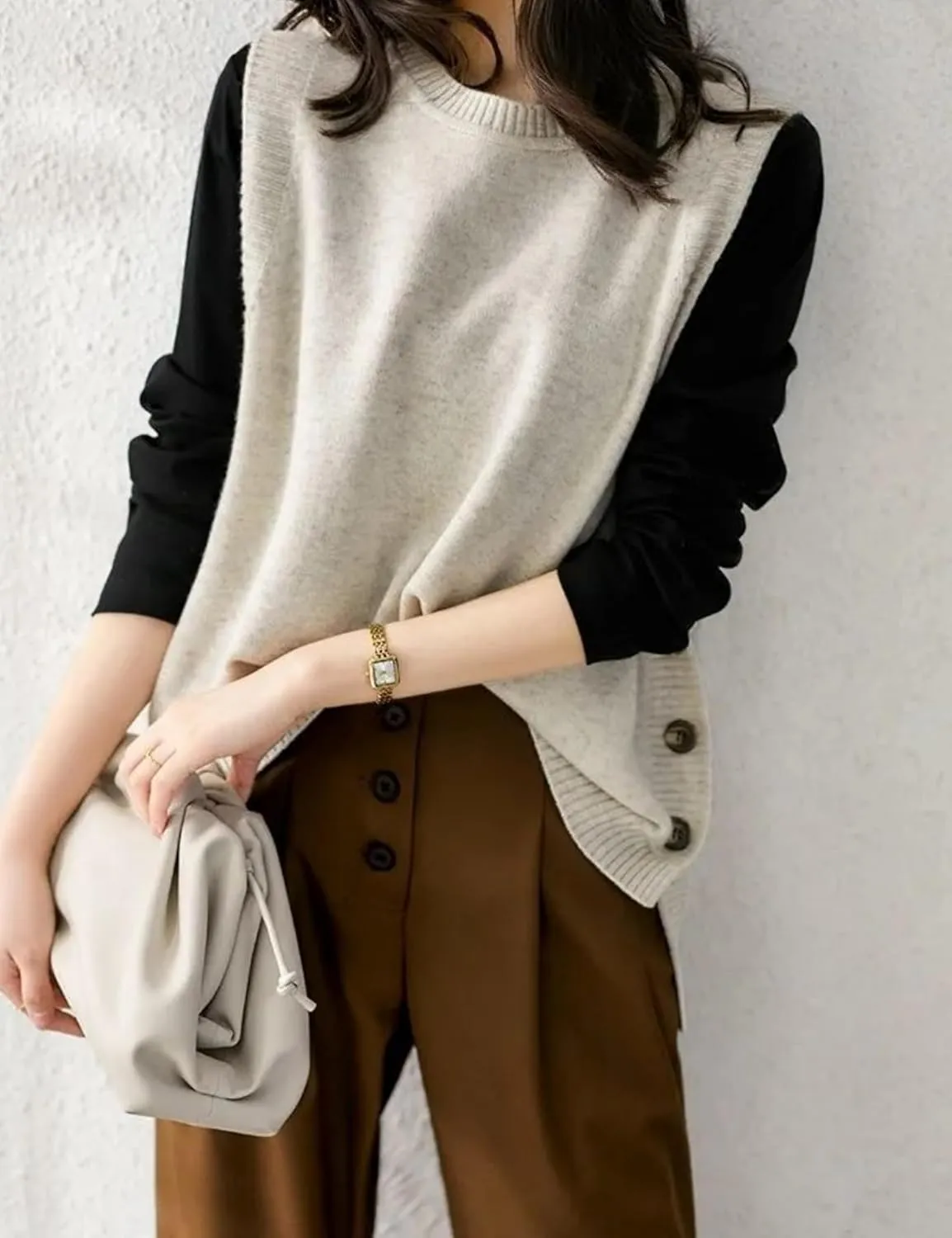Wanzetaly Women's Sleeveless Sweater Vest Loose Round Neck Ribbed Knit 2025 Spring Trendy top