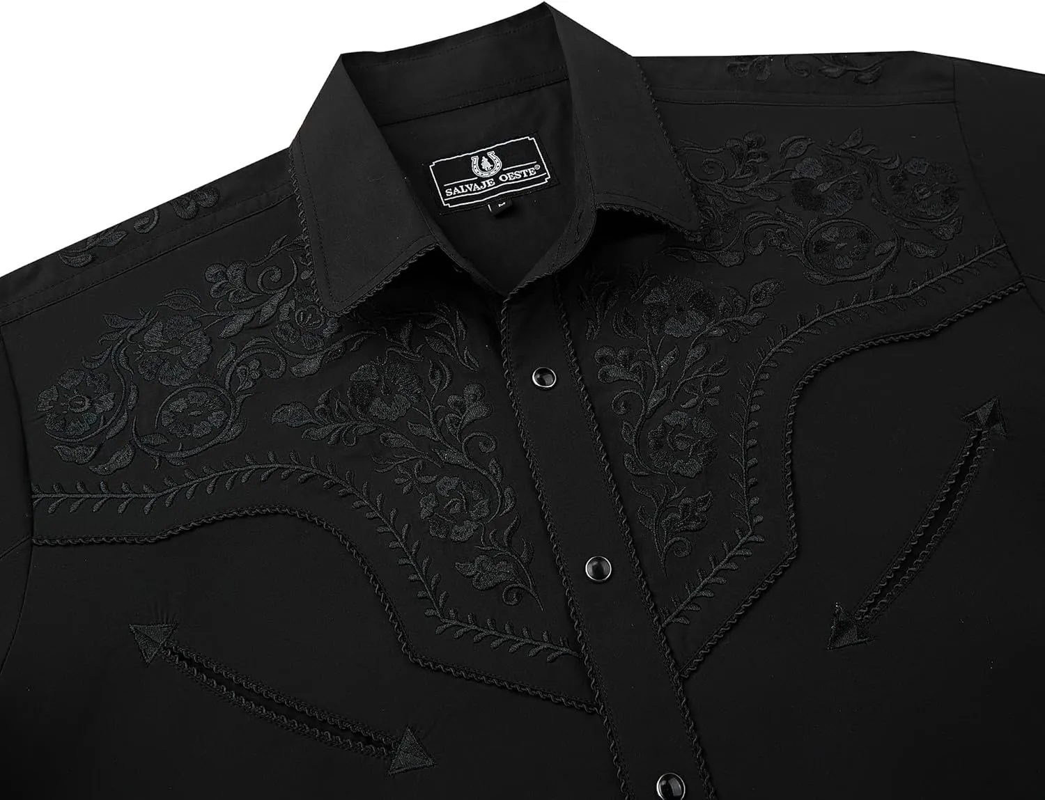 Western Embroidered Cowboy Shirts for Men, Casual Button Down Long Sleeve Shirt Floral Design Retro Shirt