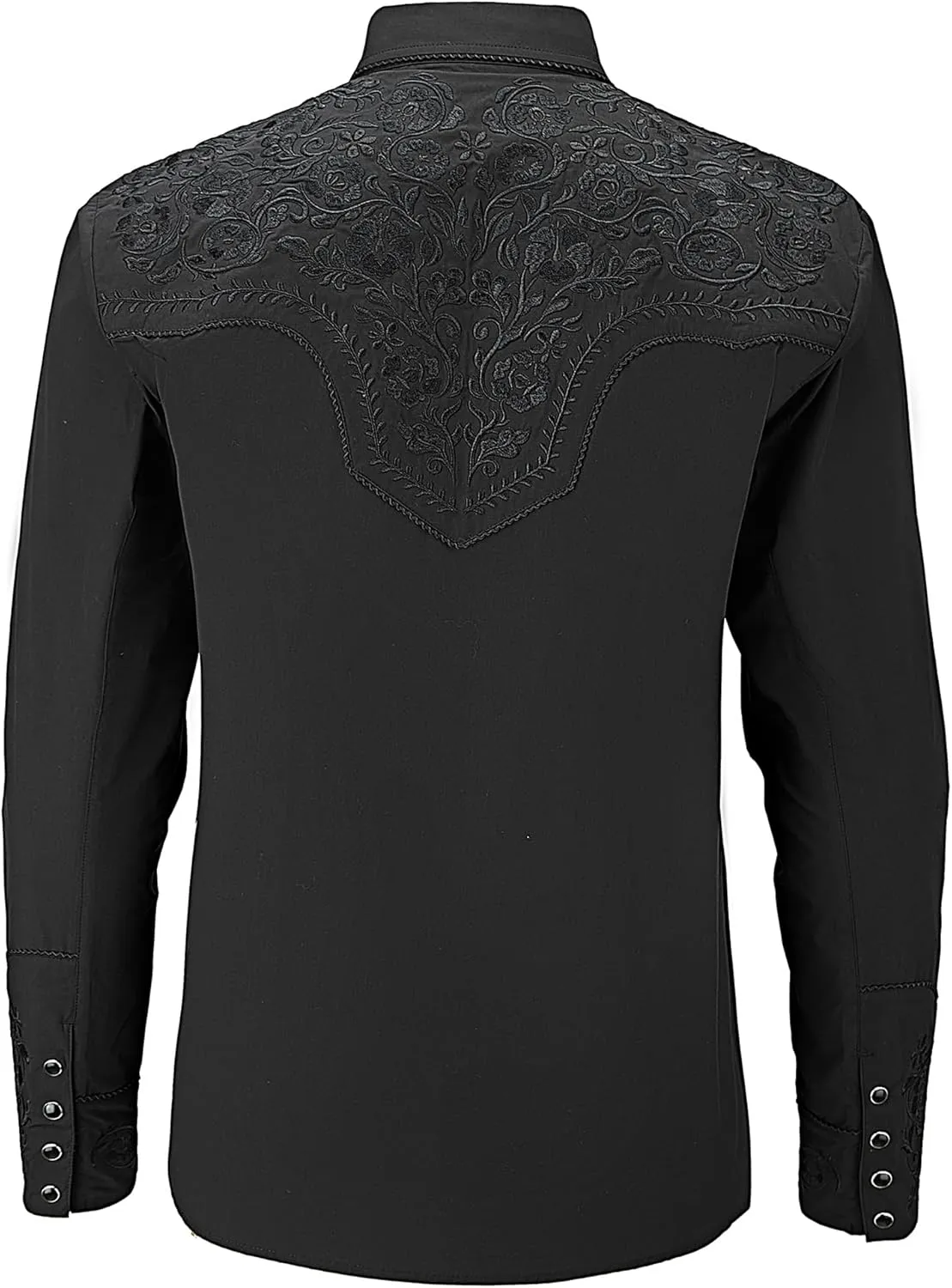 Western Embroidered Cowboy Shirts for Men, Casual Button Down Long Sleeve Shirt Floral Design Retro Shirt