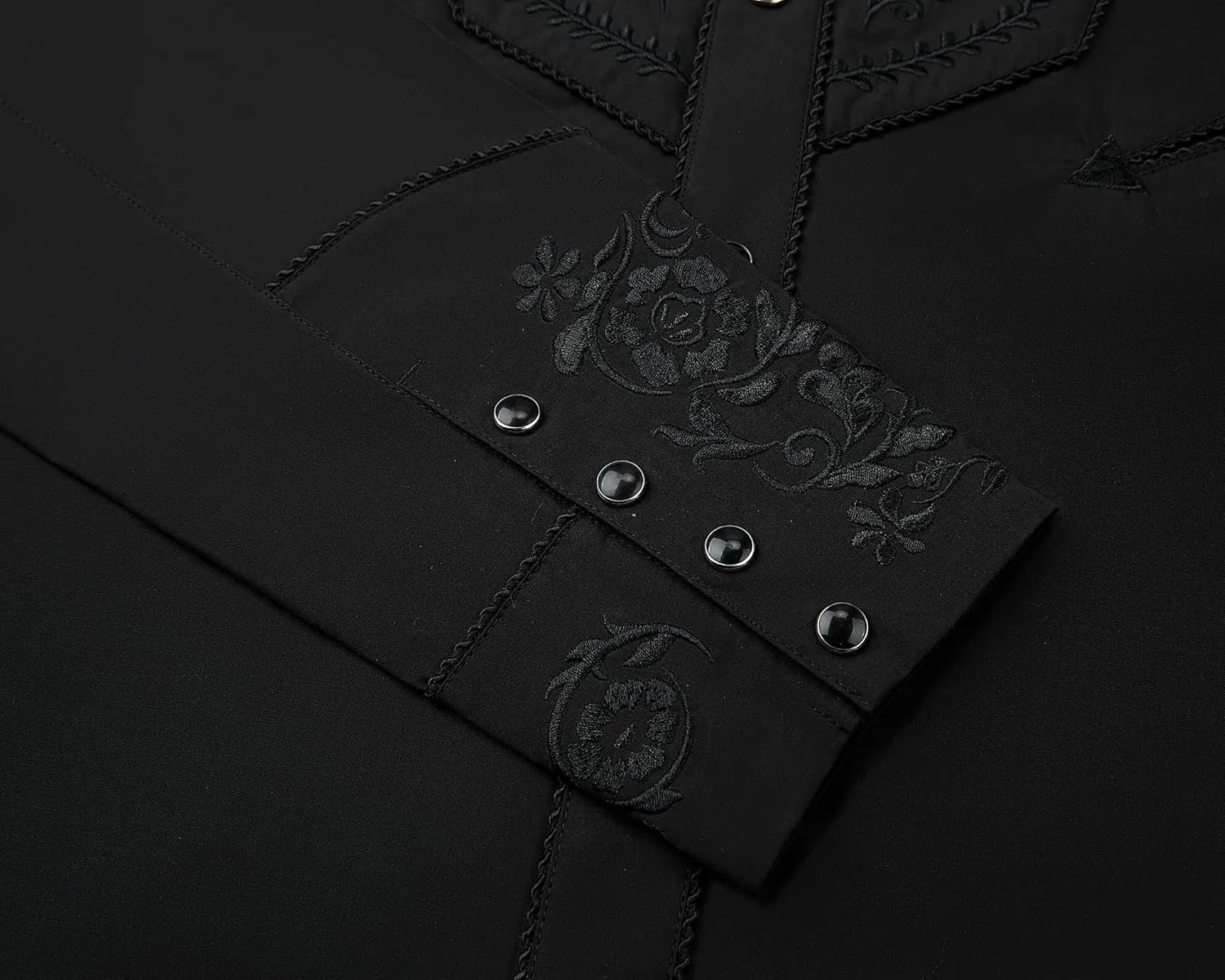 Western Embroidered Cowboy Shirts for Men, Casual Button Down Long Sleeve Shirt Floral Design Retro Shirt