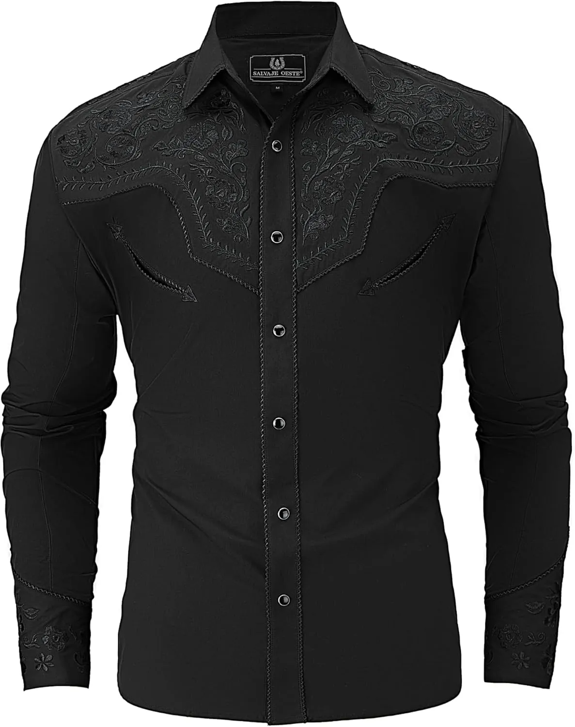 Western Embroidered Cowboy Shirts for Men, Casual Button Down Long Sleeve Shirt Floral Design Retro Shirt