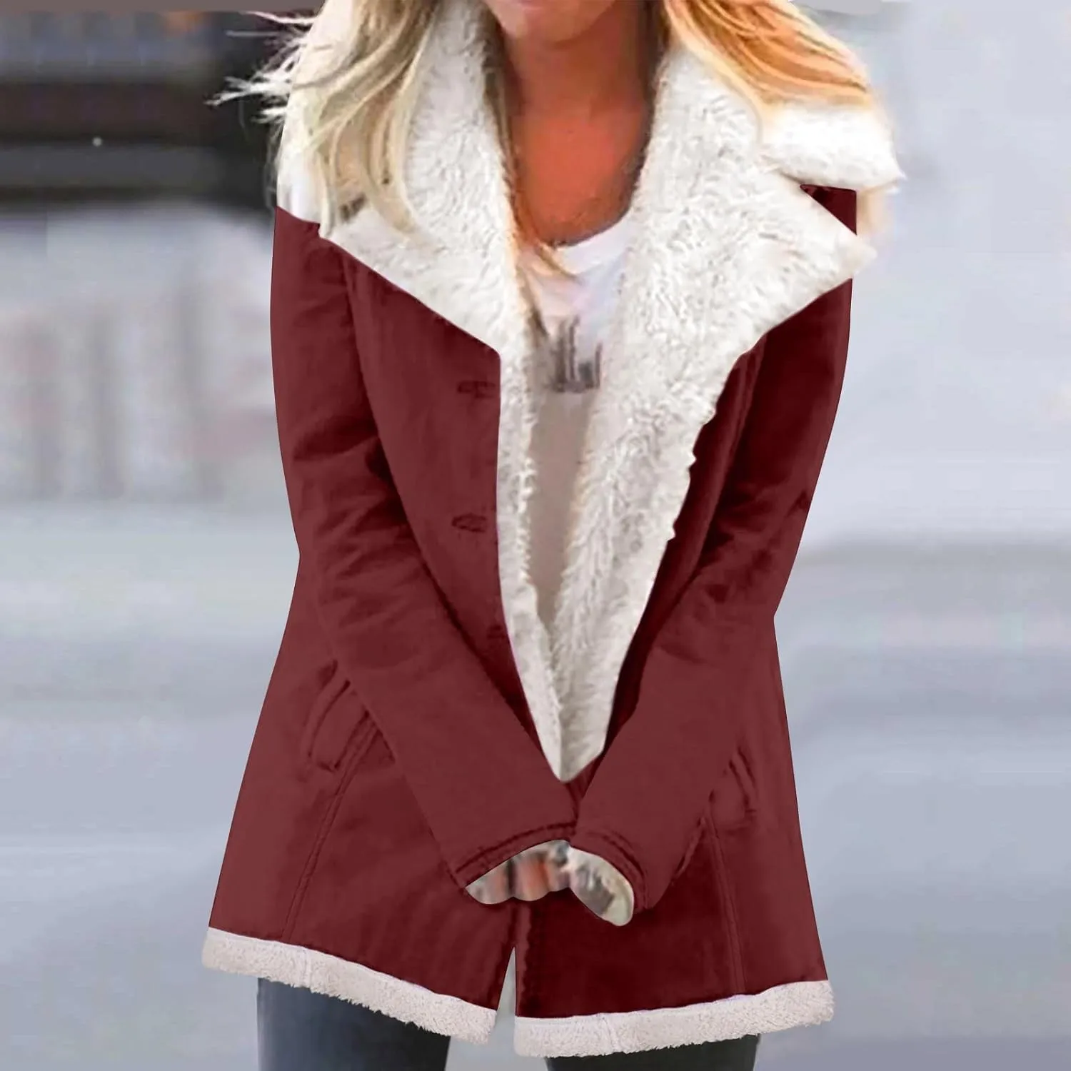 Winter Jackets For Women Trendy Fuzzy Fleece Sherpa Lined Denim Barn Coat Casual Suede Faux Shearling Mid Jean Jacket
