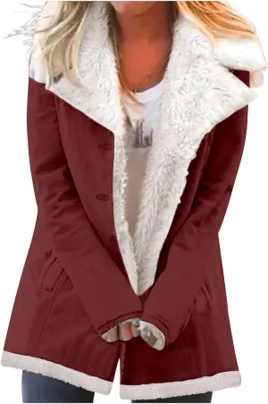 Winter Jackets For Women Trendy Fuzzy Fleece Sherpa Lined Denim Barn Coat Casual Suede Faux Shearling Mid Jean Jacket