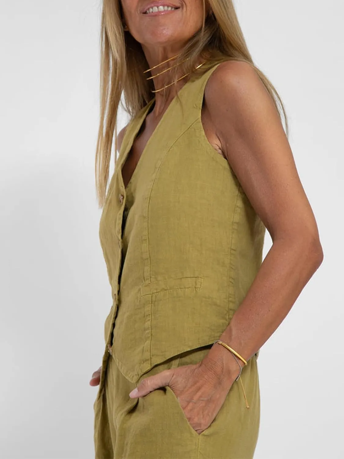 Women Blazer Set Sleeveless V Neck Vest Top Waistcoat Linen Pants 2 Piece Vest Suit Dressy Y2k Matching Sets