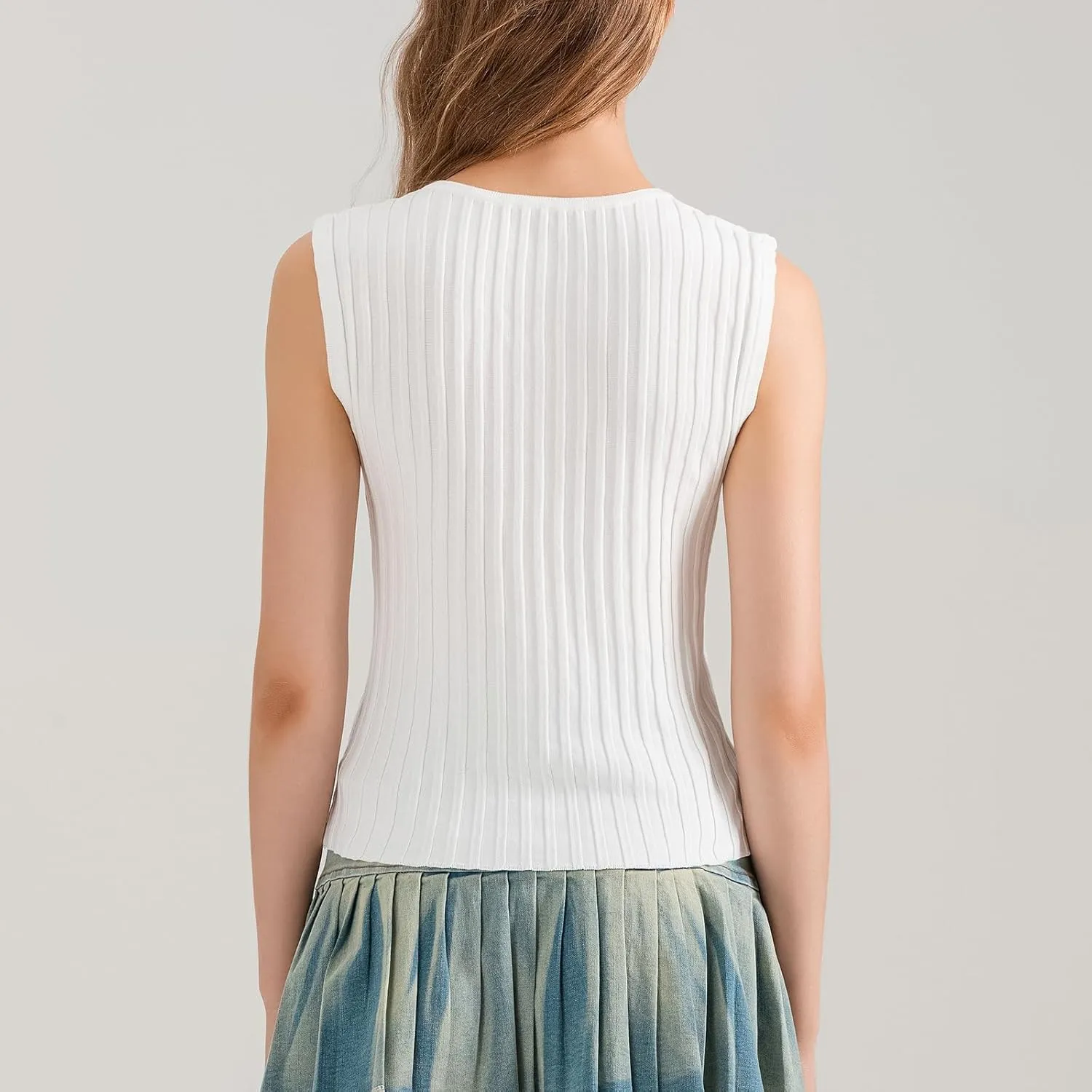 Women Button Up Tank Tops Trendy Sleeveless Ribbed Vest Top