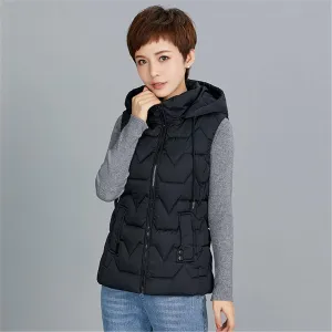 Women Hooded Quilted Vest Winter Lightweight Short Cotton Down Vest Slim Warm Sleeveless Vest Oversized Windproof Zipper Padded Waistcoat for Outdoor,Black,3XL